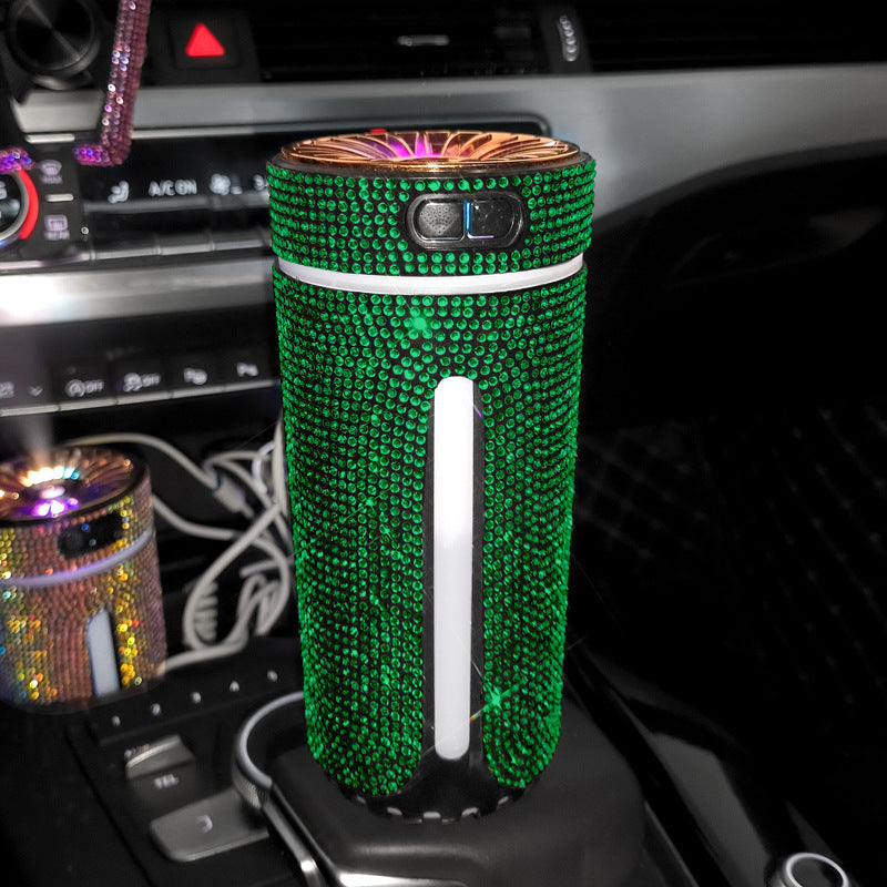 Umidificador Automotivo de Luxo com Diamante e Luz LED, Difusor de Aromaterapia, Purificador de Ar e Aromatizador para Carro, Acessório Feminino