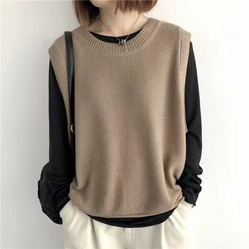 Colete Sem Mangas Liso com Gola Redonda Feminino