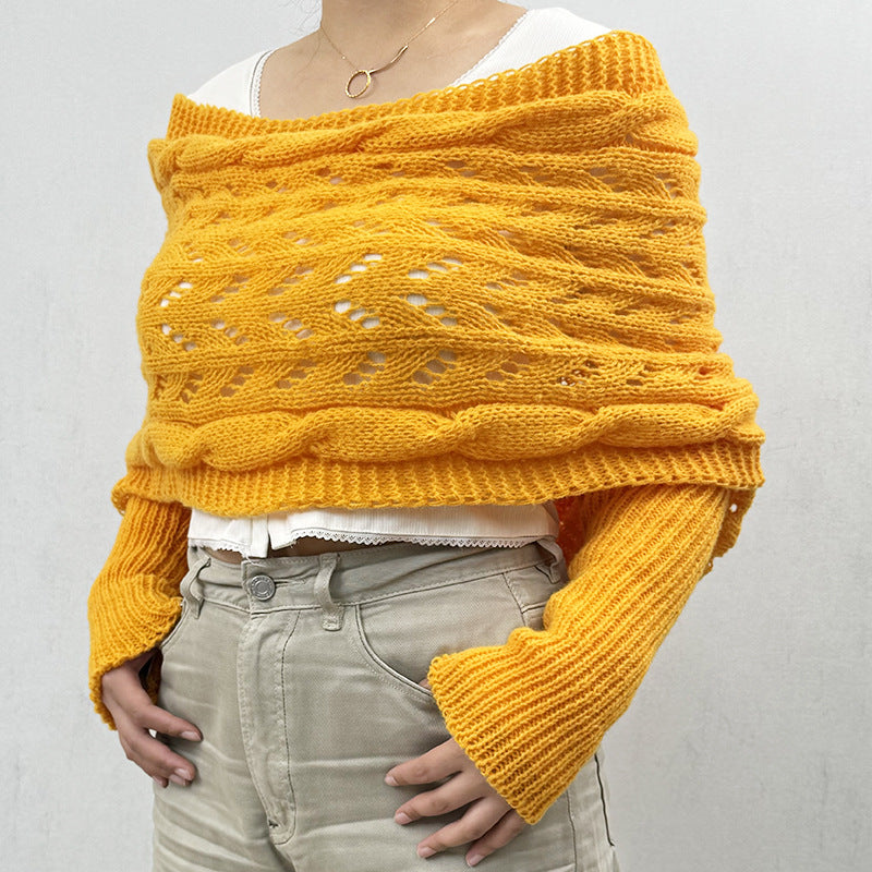 Xale de Tricô Vazado Quentinho Feminino - Outono e Inverno