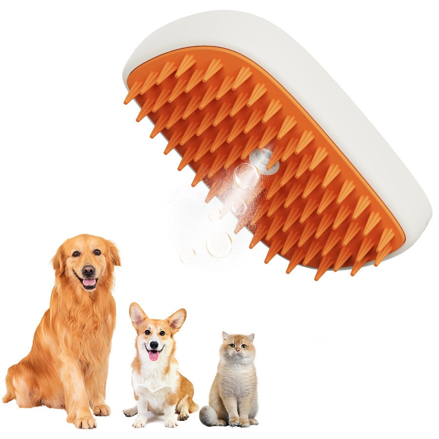 Escova a Vapor Recarregável USB com Spray e Massagem para Gatos e Cães