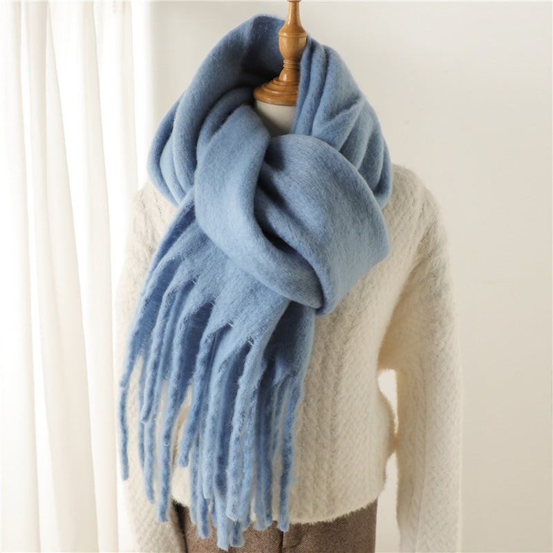 Cachecol Comprido de Mohair Liso com Franjas - Inverno