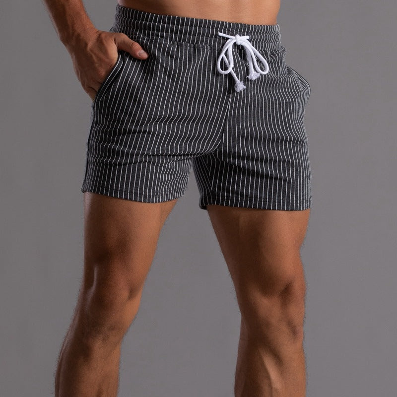 Short Esportivo de Algodão Listrado para Corrida e Fitness Masculino