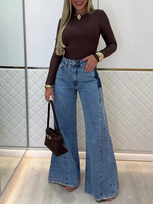 Calça Jeans Flare de Cintura Alta Azul-clara da Moda