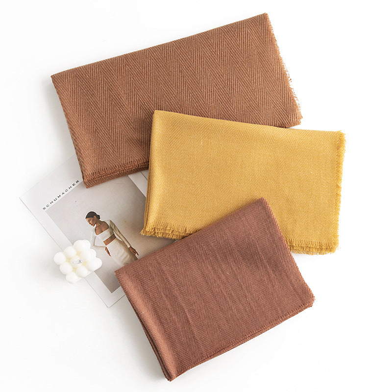 Cachecol Estilo Cashmere em Espinha de Peixe com Franjas Feminino