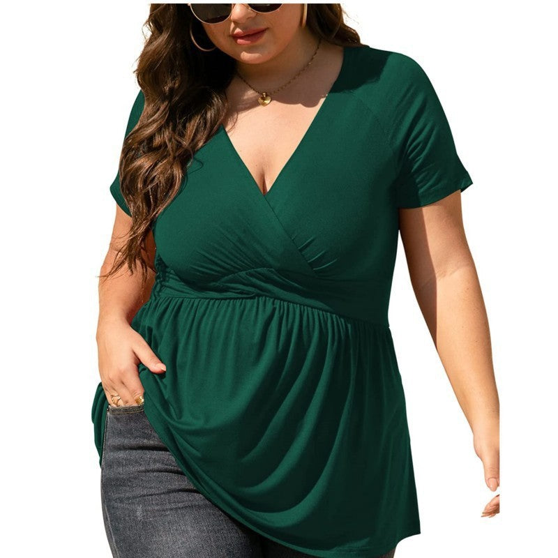 Camiseta Plus Size com Decote em V Feminina