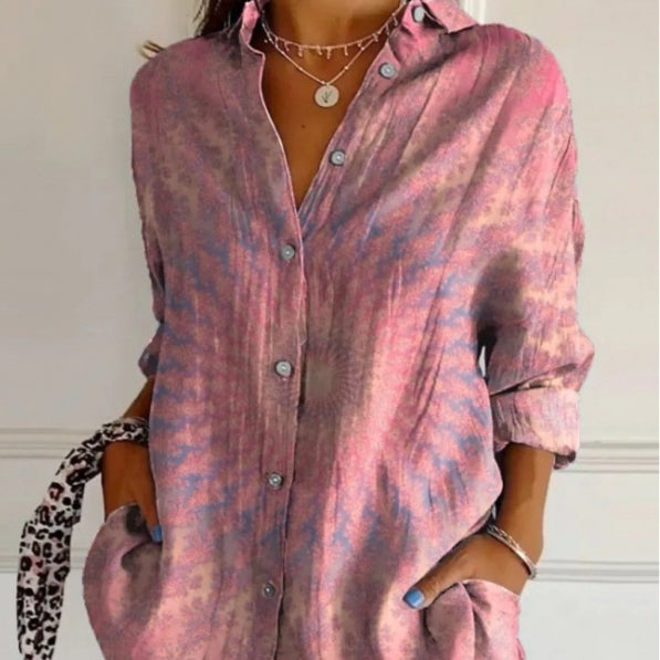 Camisa de Manga Longa com Lapela e Pregas Abotoada Feminina