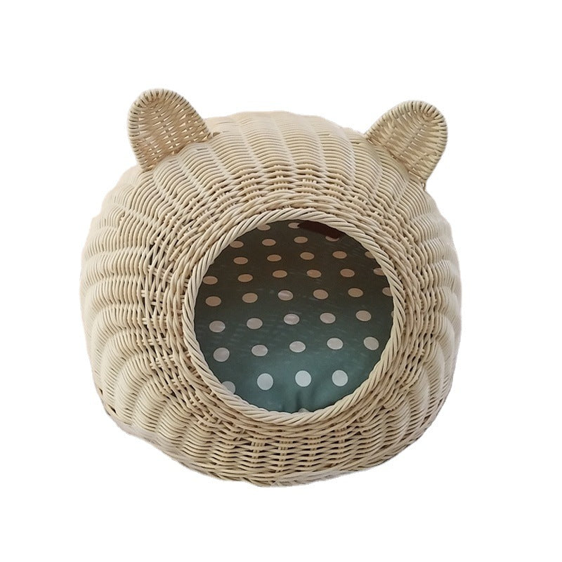 Ninho de Rattan Trançado Removível e Lavável para Gatos