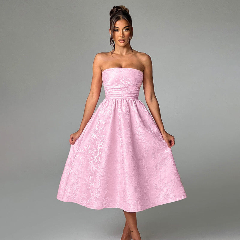 Vestido Tomara que Caia de Cetim Jacquard Slim Feminino