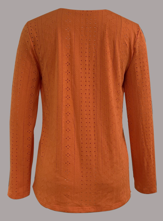 Blusa de Manga Longa com Botões e Decote em V Feminina