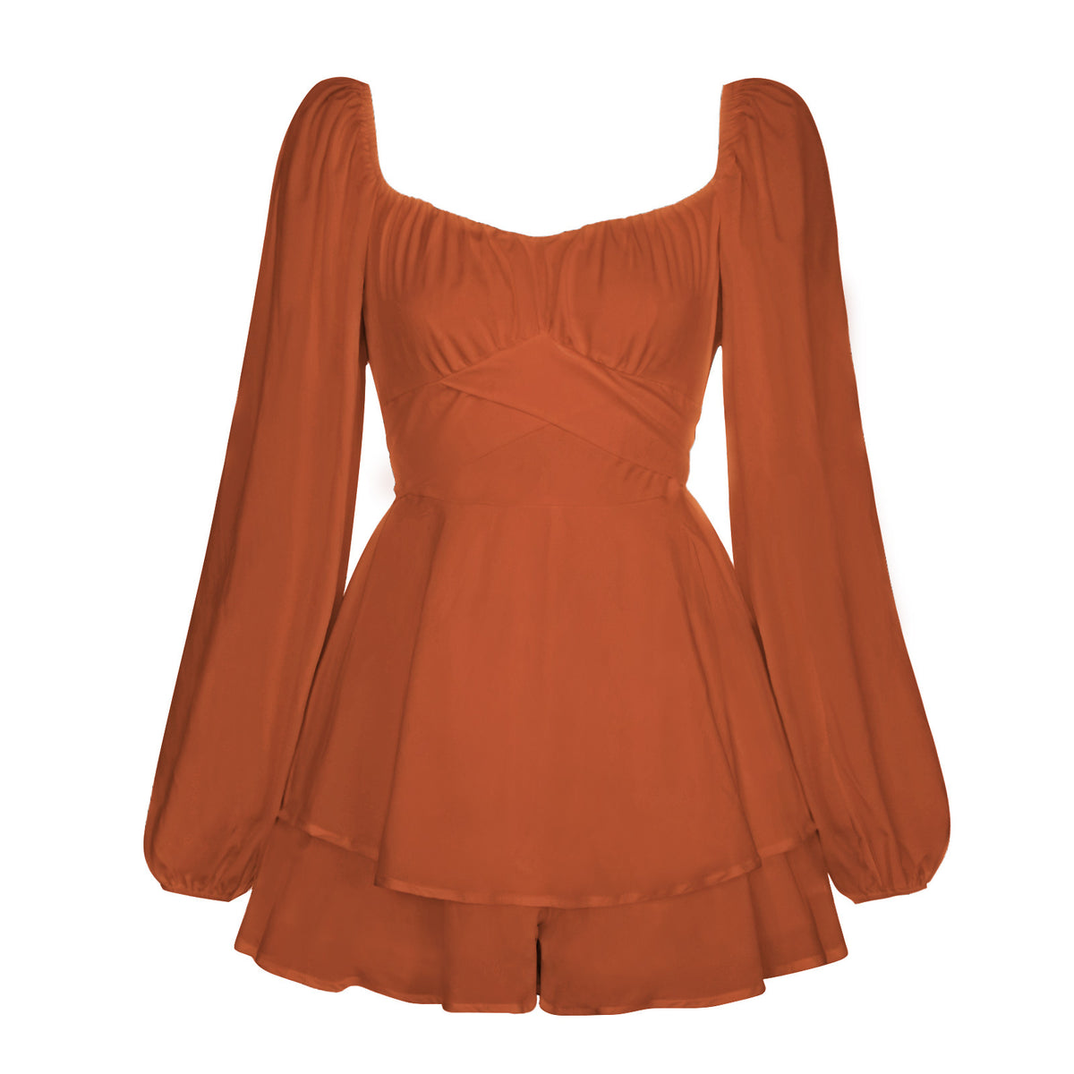 Macacão Curto de Manga Bufante Curta com Babados Feminino