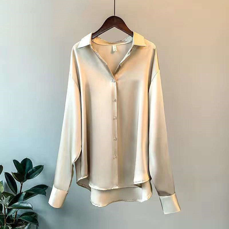 Camisa de Cetim de Manga Longa Feminina