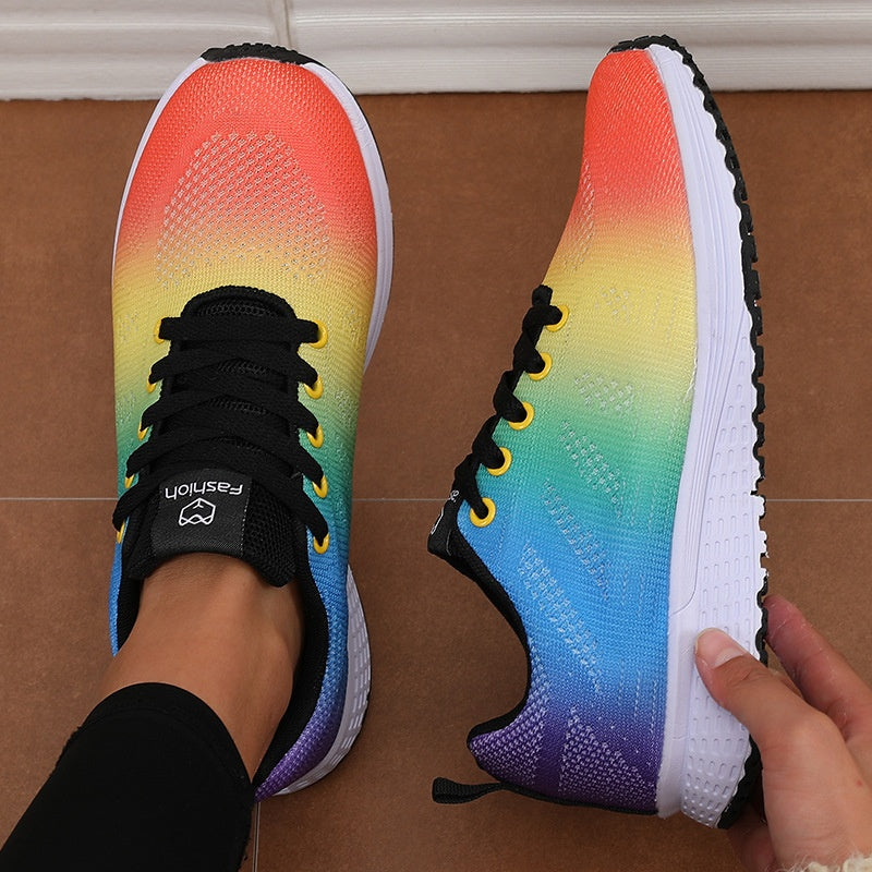 Tênis Feminino Plus Size de Malha Flyknit, Primavera e Outono