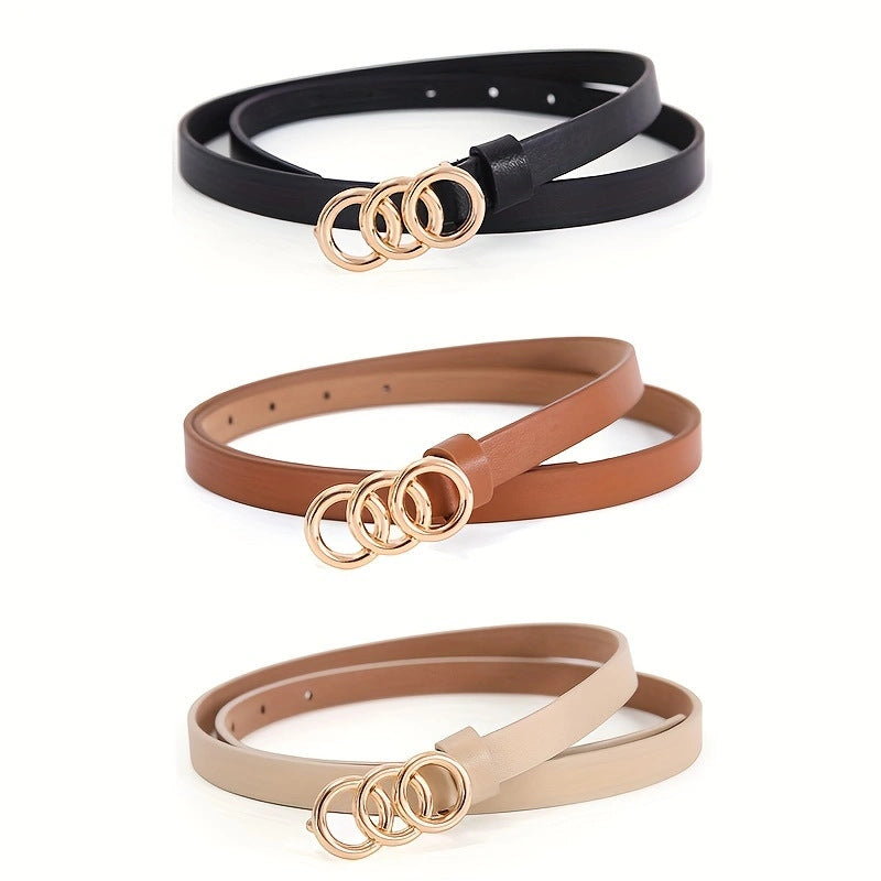 Cinto Fino Feminino Retrô Minimalista com 3 Argolas