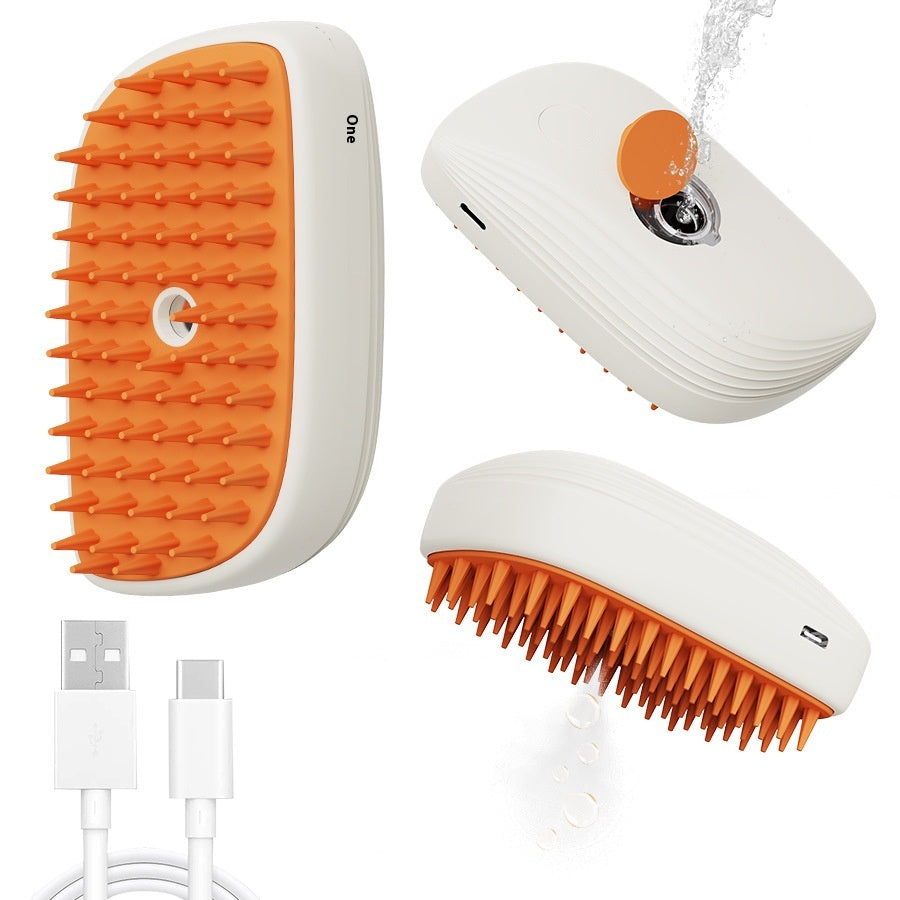 Escova a Vapor Recarregável USB com Spray e Massagem para Gatos e Cães
