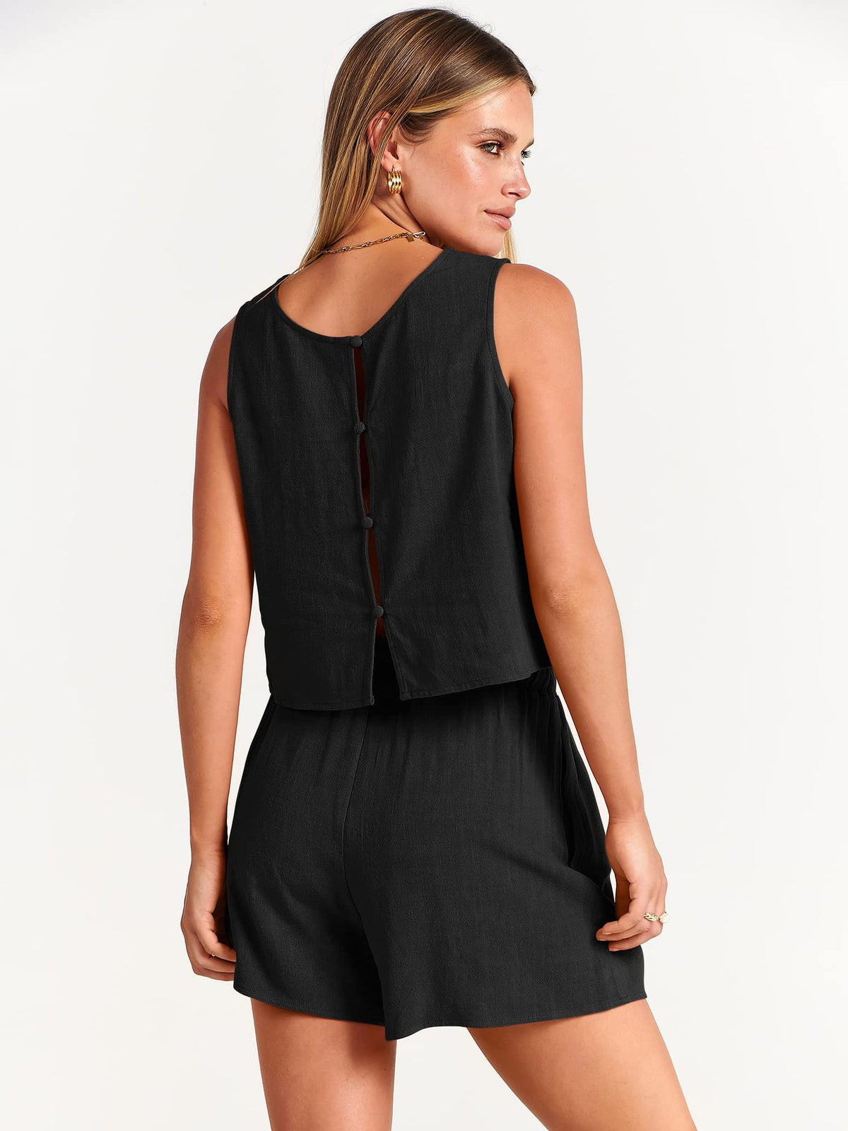 Conjunto de Verão com Blusa Sem Mangas e Short com Cordão Feminino - 2 Peças