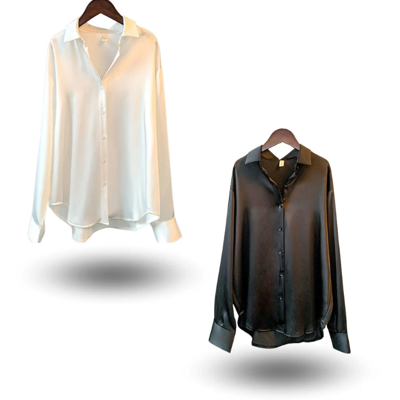 Camisa de Cetim de Manga Longa Feminina