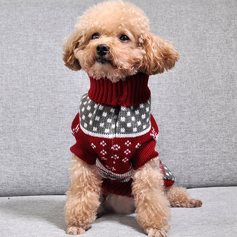 Suéter de Tricô Gola Alta com Folha e Floco de Neve - Natal para Pets