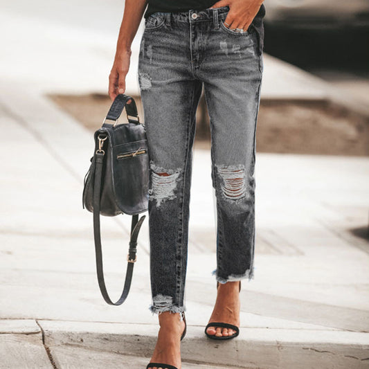 Calça Jeans Retrô Rasgada Sem Elastano Feminina