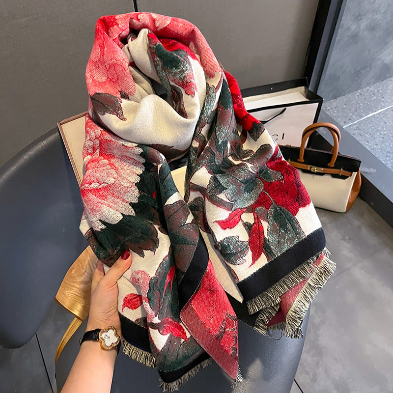 Cachecol Floral Retrô Estilo Cashmere Grosso e Quentinho