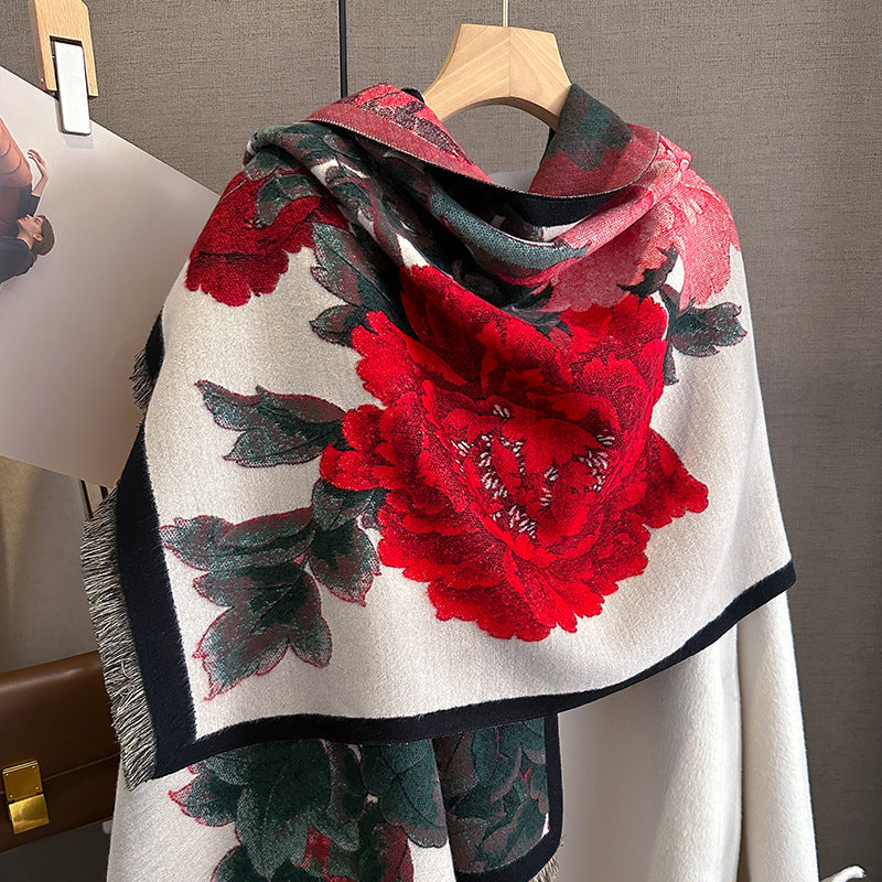 Cachecol Floral Retrô Estilo Cashmere Grosso e Quentinho