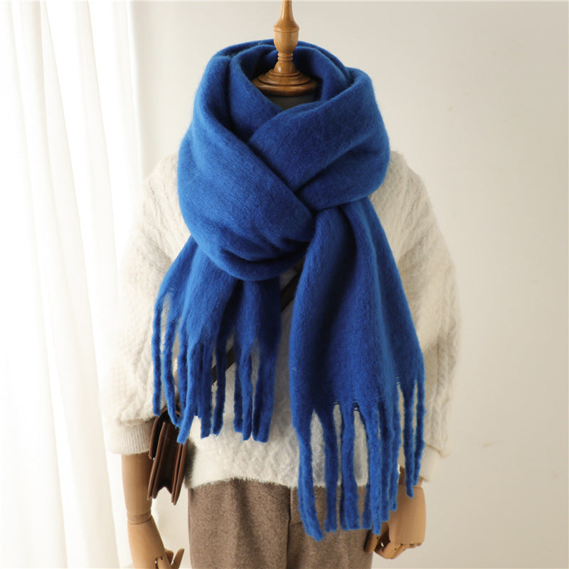 Cachecol Comprido de Mohair Liso com Franjas - Inverno