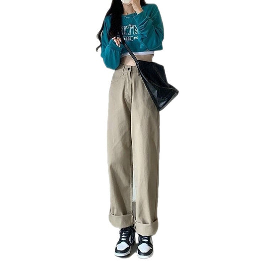 Calça Jeans Pantalona de Cintura Alta Retrô Solta Reta