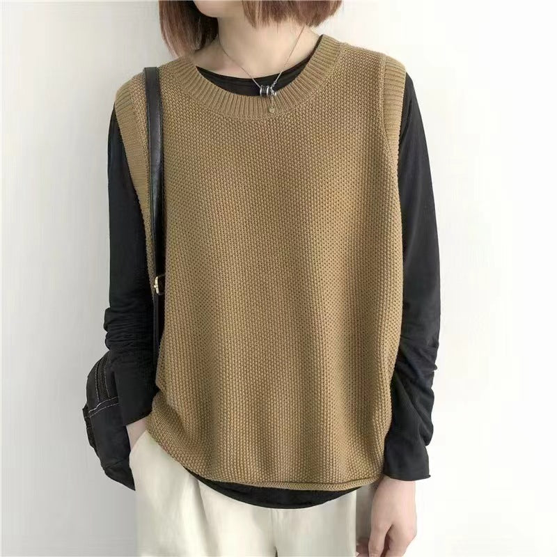 Colete Sem Mangas Liso com Gola Redonda Feminino