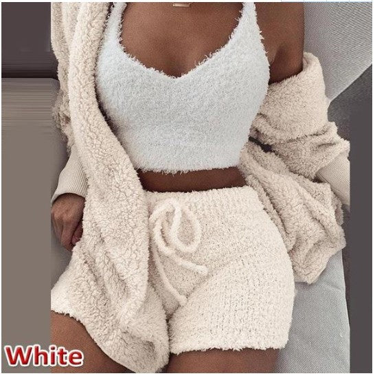 Conjunto de Roupa de Casa de Pelúcia 3 Peças Feminino