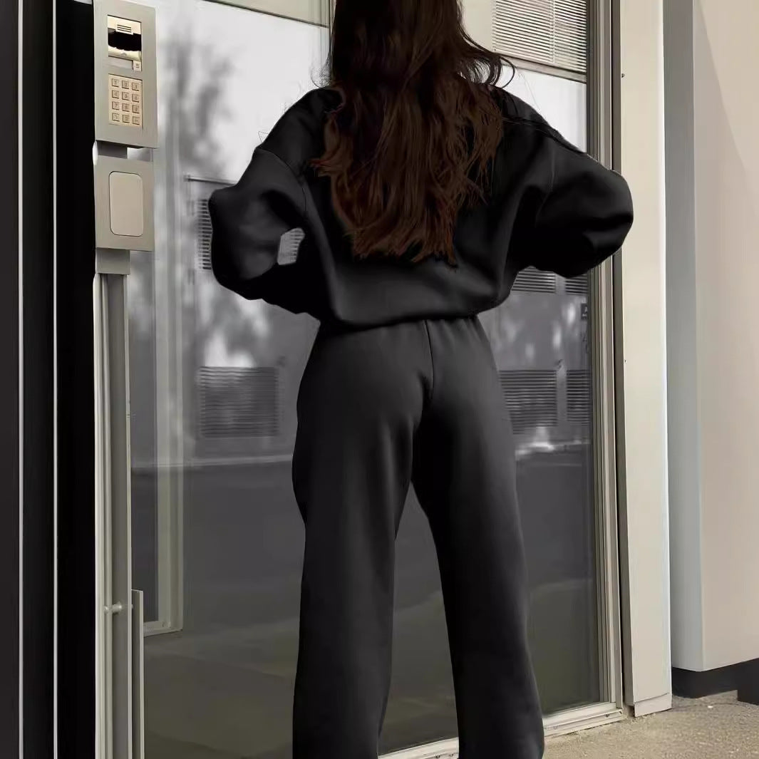 Conjunto Esportivo de Moletom de Manga Longa com Gola Alta, Zíper e Calça com Elástico