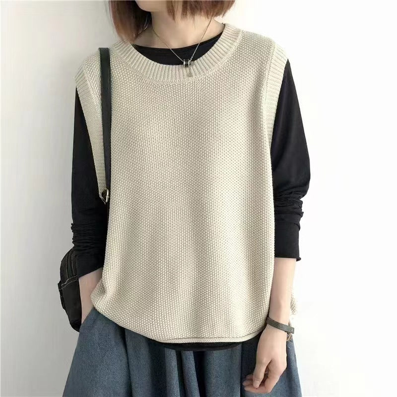 Colete Sem Mangas Liso com Gola Redonda Feminino