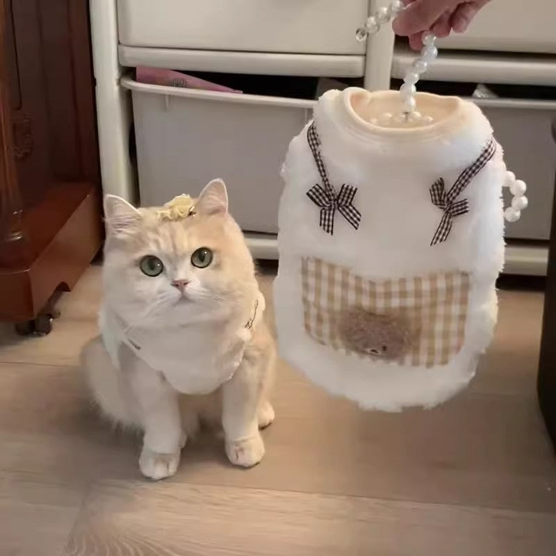 Roupa de Fleece Quentinha Anti-pelos para Gatos - Outono e Inverno