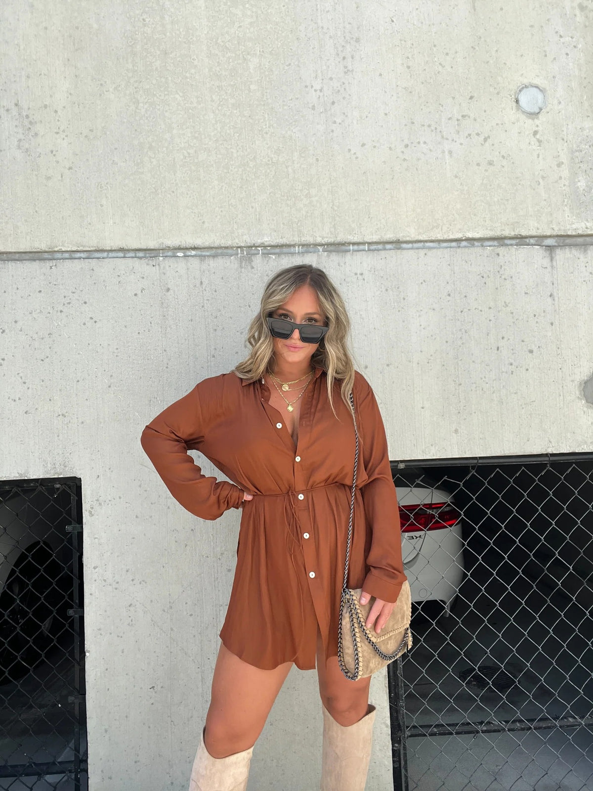 Vestido Camisa Macacão de Manga Longa com Botões Feminino