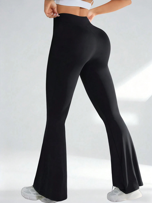 Calça Flare de Yoga de Cintura Alta Cruzada Feminina - Legging Bootcut Macia com Controle de Abdômen