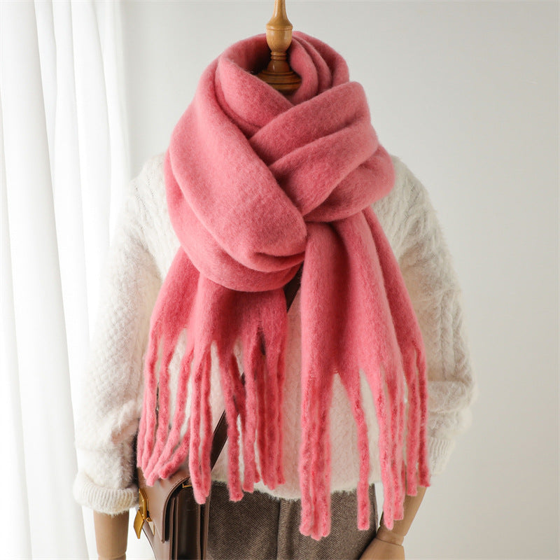 Cachecol Comprido de Mohair Liso com Franjas - Inverno