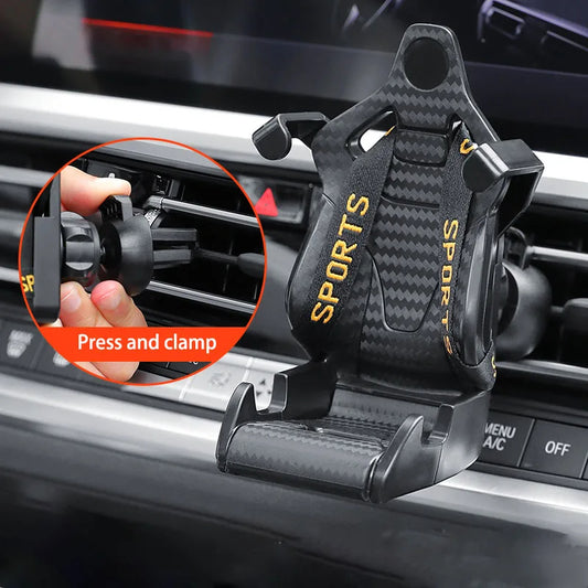 Suporte de Celular para Carro Formato de Banco de Corrida, com Clipe para Saída de Ar e Rotação de 360°, para o Interior do Veículo