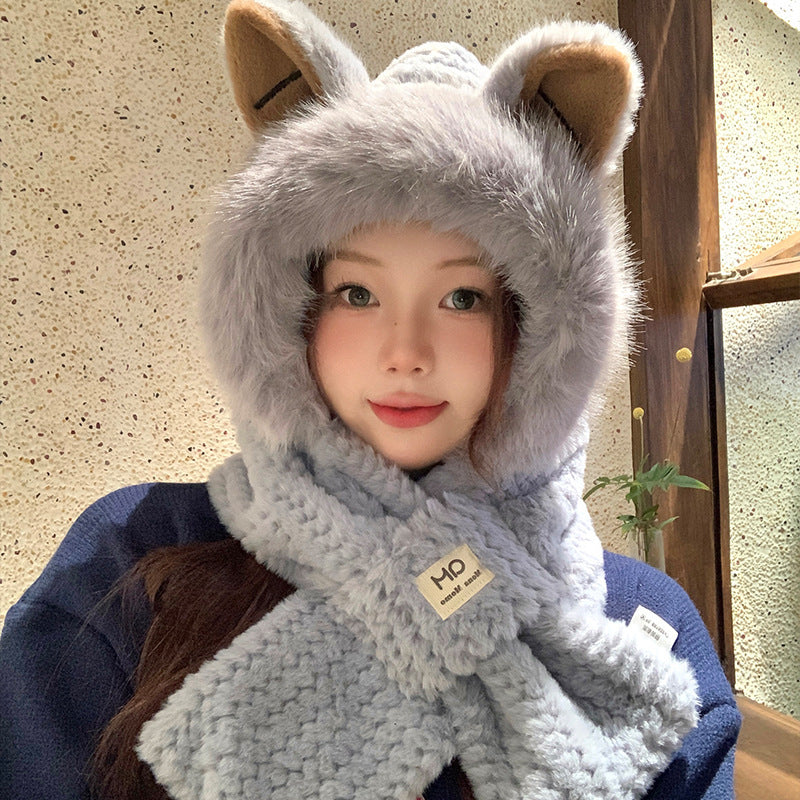 Gorro Felpudo com Orelhas de Raposa - Outono e Inverno