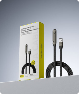 Cabo de Dados de Carregamento Rápido 2 em 1 com Suporte Dobrável para Celular e Tablet, Tipo-C para Tipo-C e USB-A para Tipo-C
