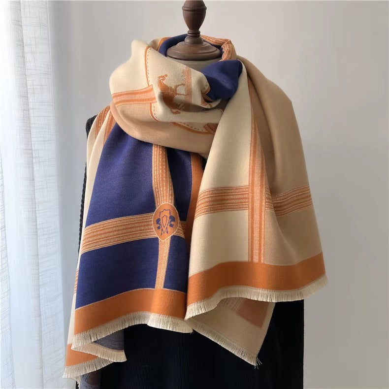 Cachecol Estilo Cashmere Contrastante Feminino - Inverno