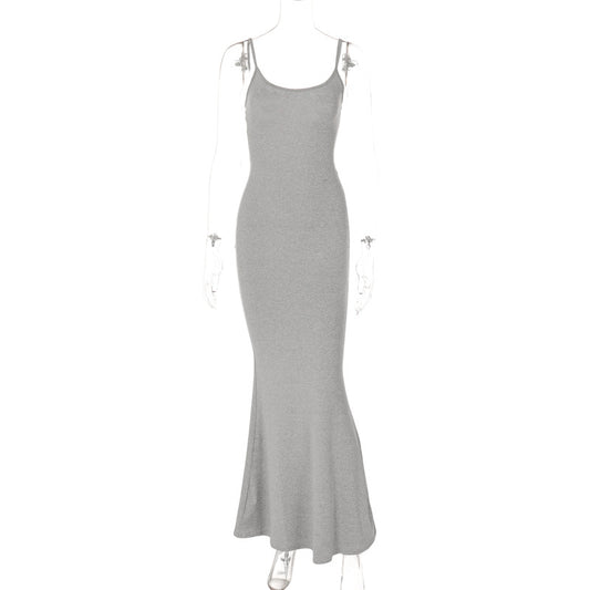Vestido Longo de Alças Justo Sexy para Festa e Balada Feminino