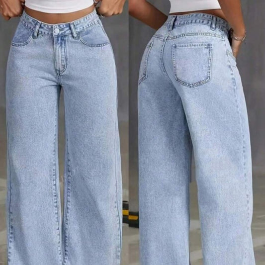 Calça Jeans Reta de Cintura Alta Estilo Doce e Picante
