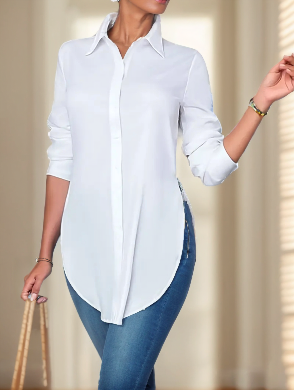 Camisa com Botões e Fenda Frontal