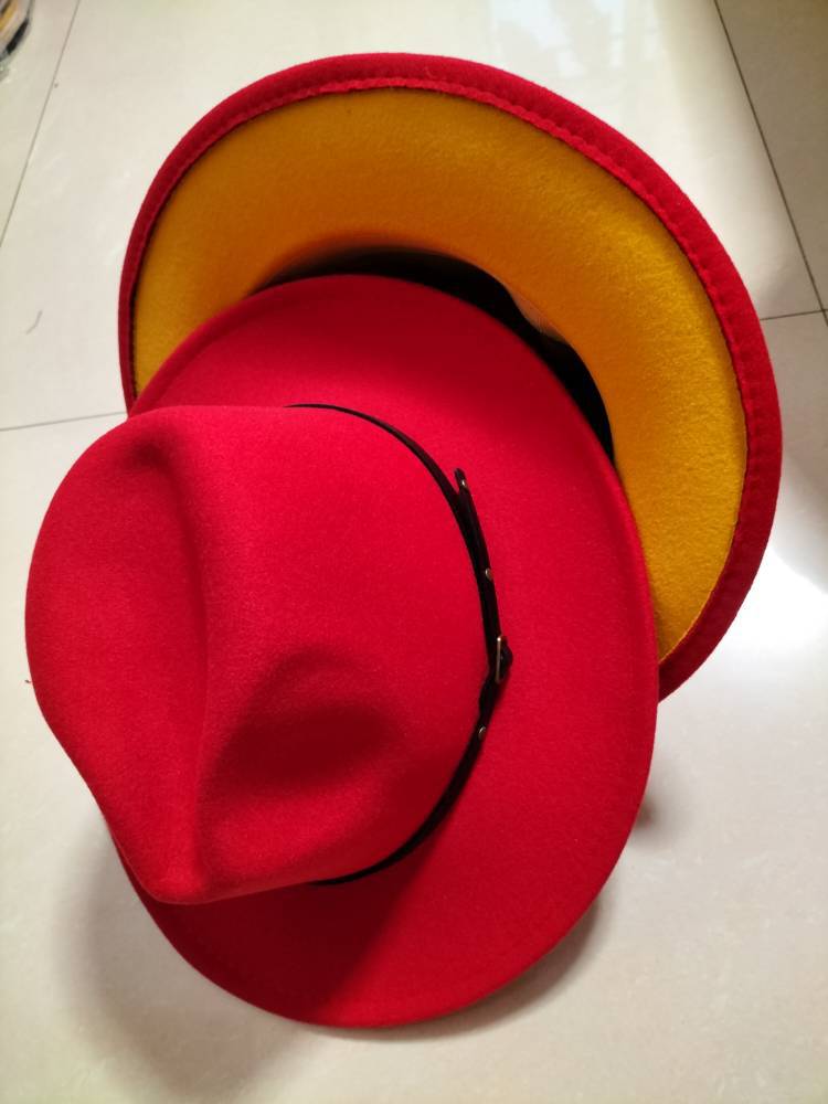 Chapéu Fedora Jazz de Aba Reta de Lã Colorido
