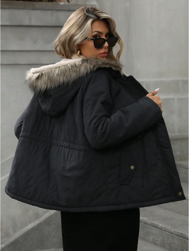 Parka com Capuz e Cintura Marcada Acolchoada e Isolante - Casaco de Inverno
