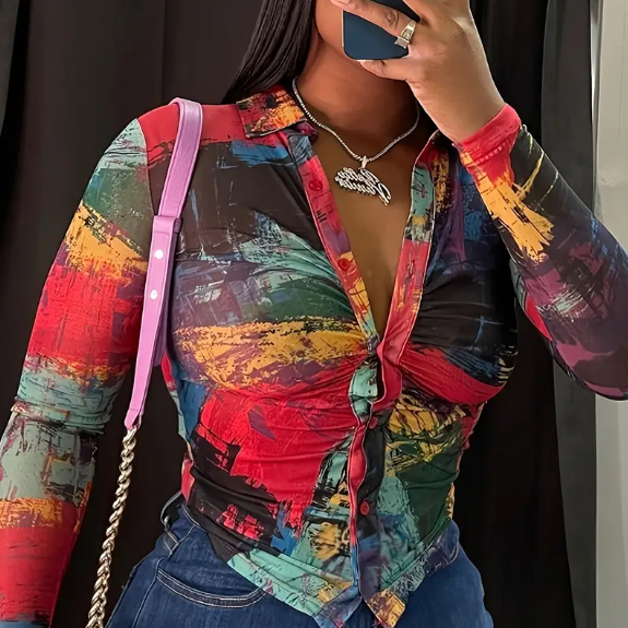 Blusa Xadrez de Manga Longa Feminina