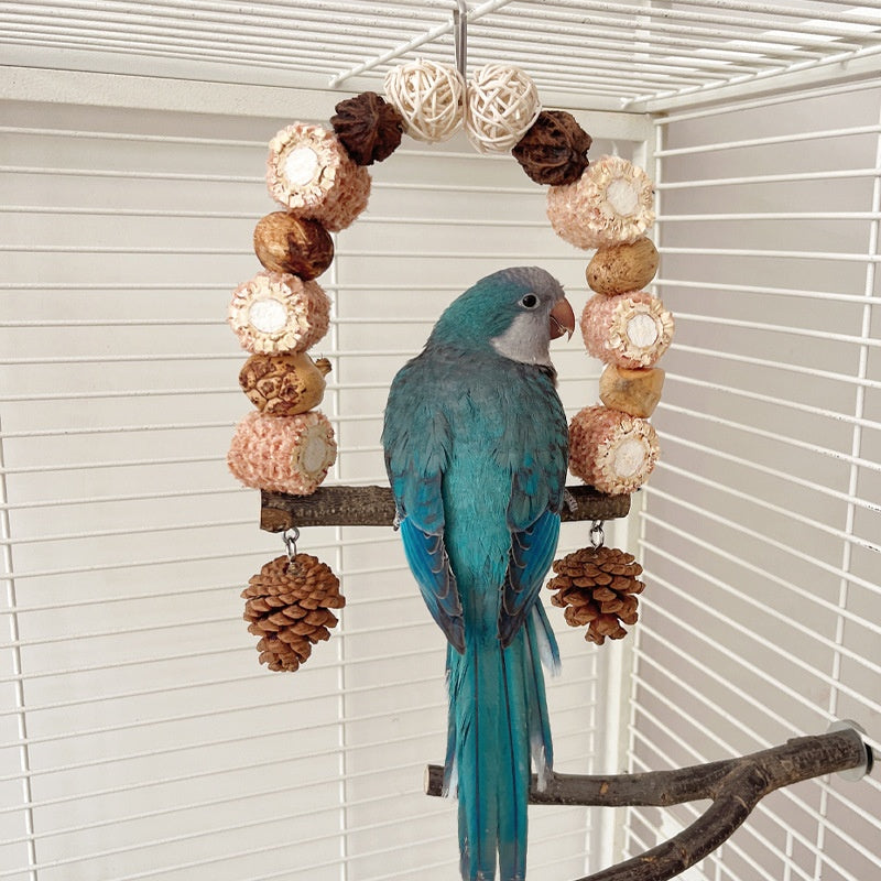 Balanço de Madeira Natural para Papagaios com Poleiro