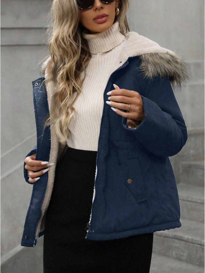 Parka com Capuz e Cintura Marcada Acolchoada e Isolante - Casaco de Inverno