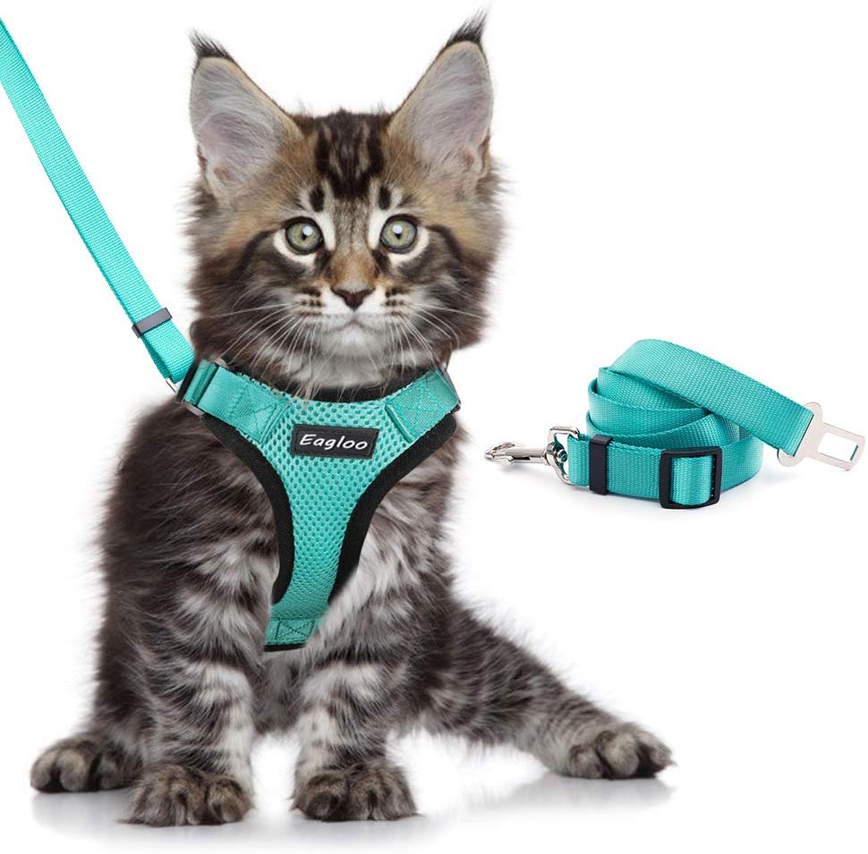 Peitoral Anti-fuga com Adaptador de Cinto de Segurança para Gatos - Refletivo
