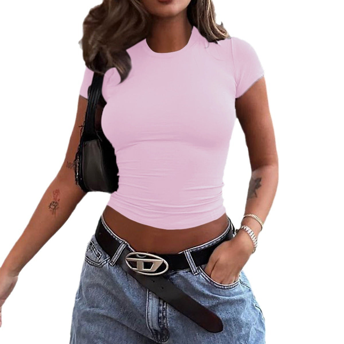 Camiseta Cropped Slim Lisa com Cintura Marcada - Primavera e Verão