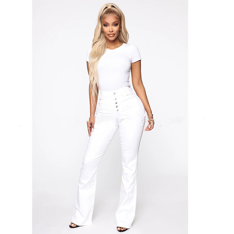 Calça Jeans Plus Size com Bolso Aplicado Lavada de Cintura Alta Feminina