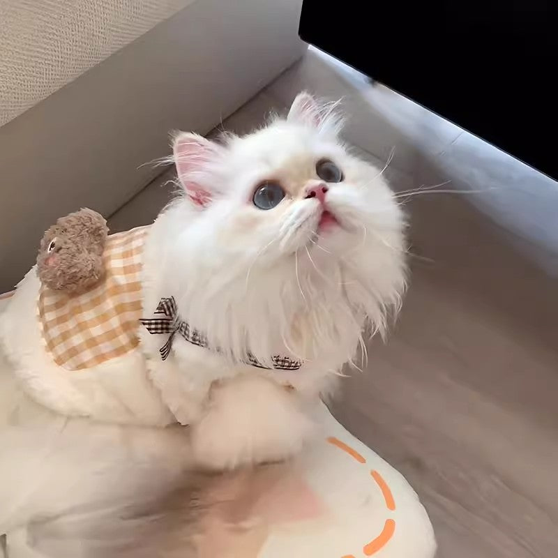 Roupa de Fleece Quentinha Anti-pelos para Gatos - Outono e Inverno